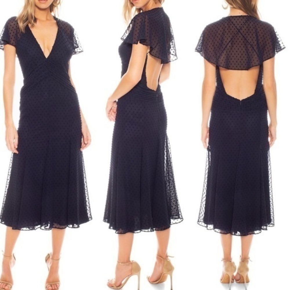 Katie May Flutter Sleeve Dot Chiffon Midi Dress